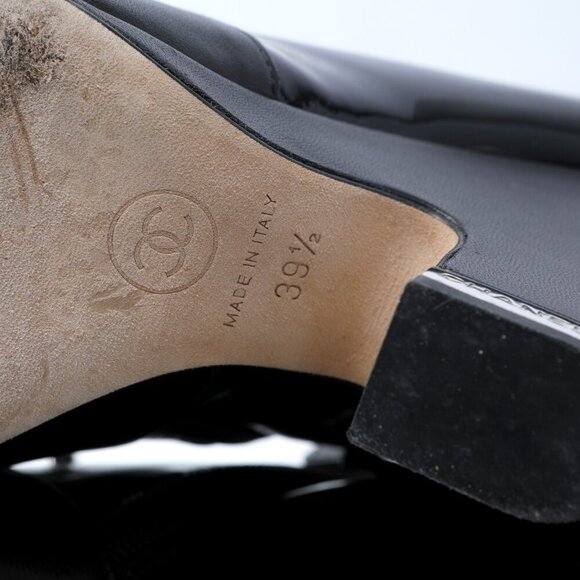 Chanel Patent Calfskin Leather Lambskin Lace Up Wedge Short Boots Black Silver - Picture 7 of 16